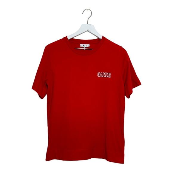 Ganni Software Red Logo Crew Neck Tee Size Small - Picture 2 of 10